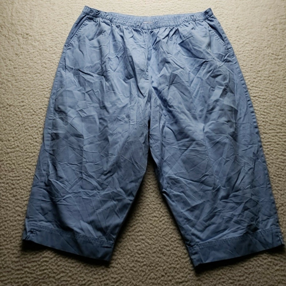 Coral Bay Capri Pants Womens 2X Blue Twill Pull On Elastic Waist Pockets Casual
